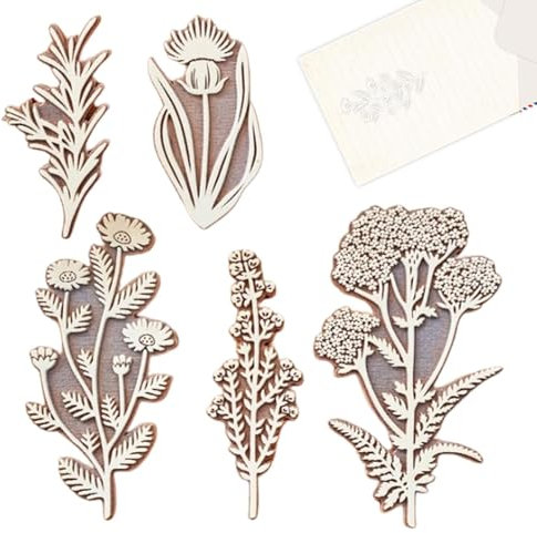 Pflanzenstempel, Botanische Stempel, 5 Stück Holzstempel Vintage Blume, Holzstempel, exquisites Blumen- und Pflanzenstempel-Set für Blumenkunsthandwerk auf Stoff