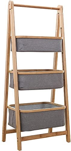 Laundry basket Shelf Folding Laundry Basket Sorter - Bamboo Laundry Hamper Collapsible - Standing Bathroom Storage Tower Shelf - Small Ladder Organizer Shelving Corner Stand Unit For Bedroom Laun
