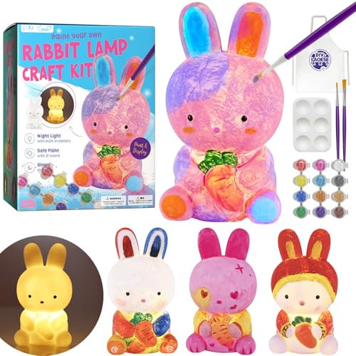 Paint Your Own Bunny Lamp Kit, Art Supplies Arts & Crafts Kit, Painting kit for Kids 6-12, Arts and Crafts for Kids Ages 8-12, Toys Girls Boy Birthday Easter Gift Ages 6 7 8 9 10 11 12+