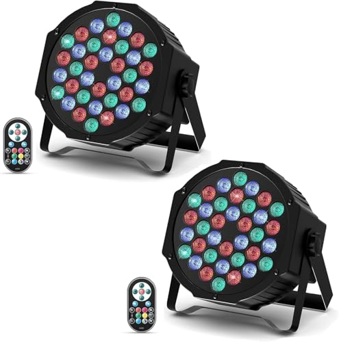 U`King 2er Pack LED Par Strahler 36 LED Bühnenlicht Partylicht RGB mit Fernbedienung, Discolicht Scheinwerfer Beleuchtung Moving Head für Stage DJ Party