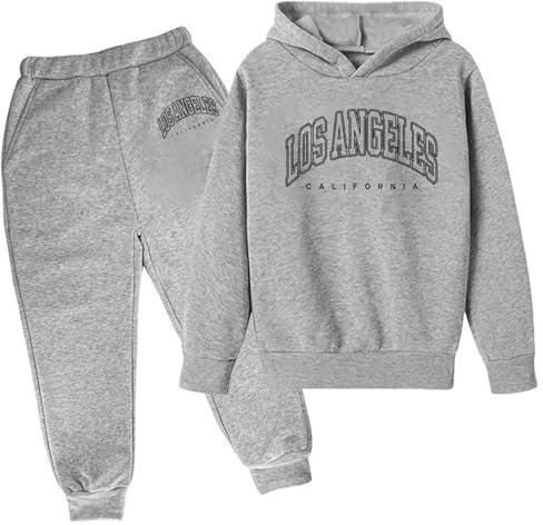 SoLu DAY8 Boys Tracksuit Set Long Sleeve Hoodie Pullover Sweatshirt and Pants Clothing Sets Child Kids Teens 2 Piece Fall Winter Casual Jogging Running Letter Printed 3-13 Years (Grey, 11-12 Years)