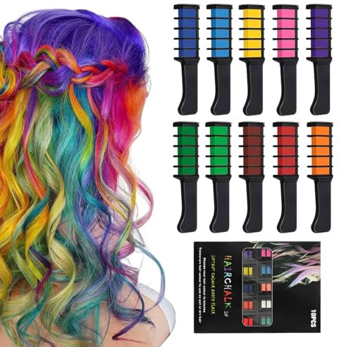 Haarkreide für Mädchen Set, Haarkreide Kamm 10 Auswaschbare Farben, Temporär Haarfarbe Kreide Kamm, Instant Haartönung Hair Geschenk Mädchen für Party Karneval Halloween