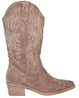 Camperos Texani Donna in Camoscio a Punta Stivali Cowboy Donna Invernali Bassi Gambale Alto 31cm Tacco Alto 4cm Antiscivolo (Camoscio, Sistema Taglie Calzature EU, Adulto, Numero, Media, 38)