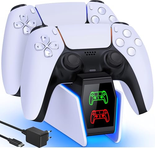 GAMSINGY Base Ricarica PS5, Caricatore Controller PS5 con Ricarica Rapida di 2 Ore/Luce RGB/Indicatore LED, Caricatore Joystick PS5 per Controller Dualsense Wireless/Edge