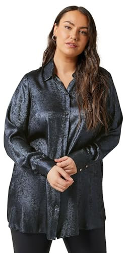 EVANS Curve Blue Metallic Long Sleeve Shirt - Women's - Plus Size Curve