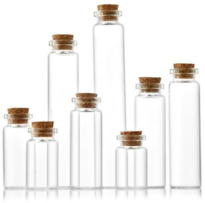 CALLYSONIC 7 Stück Reagenzglas mit Korken, 8-25mL Reagenzgläser für Blumen, Gläser mit Korken, Glasröhrchen, Kleine Glasflaschen zum Befüllen, Kleine Flaschen zum Befüllen, Mini Jars With Cork Lids