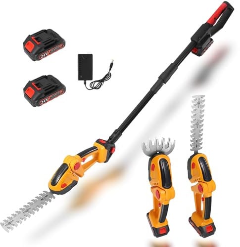3 in 1 Tagliasiepi Telescopico a Batteria, Tagliasiepi Elettrico con 2 * 1,5Ah Batteries, Taglia Siepi da Giardino a Batteria Raggio d'Azione Fino a 1,6m, Lunghezza Lama 225 mm e 65 mm