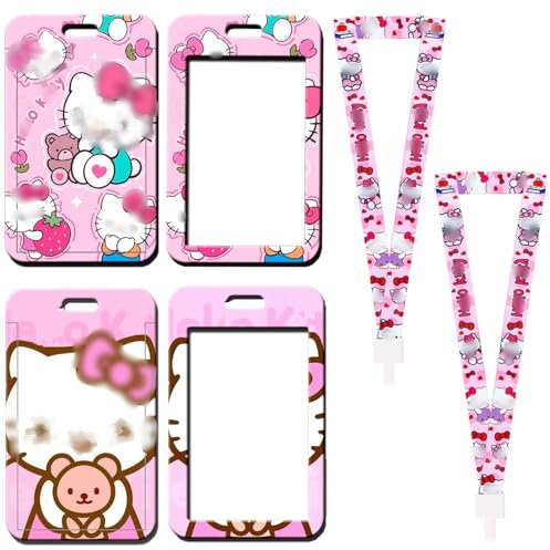 2 Stücke Lanyard mit Ausweishalter, Card Sleeves Lanyard mit Transparentem Id Kartenhalter und Schlüsselring,Schlüsselband kinder mit Abzeichen für hülle schülerausweis Handys