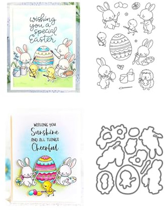 Ostern Kaninchen Osterei Stempel und Stanzschablonen für Karten Herstellung, Ostern Stanzen Stempel und Briefmarken Set für DIY Scrapbooking Fotoalbum Dekorativ