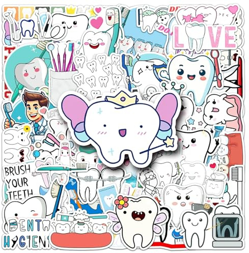 Zähne Aufkleber für Jugendliche Erwachsene 50 Stück Tooth Wasserfeste Vinyl Sticker Set Auto Motorräder Fahrrad Skateboard Snowboard Gepäck Laptop Koffer Helm Motorrad Computer