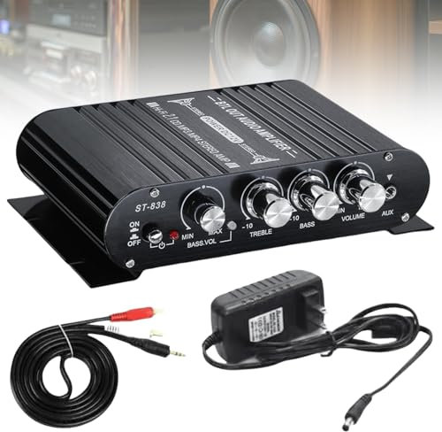HiFi Audio Verstärker, Bluetooth Verstärker Mini verstärker 20WX2+40W ST-838, Subwoofer 2.1-Kanal-Verstärker mit AUX, Stereo Verstärker Class D Mit Stromadapter, HiFi Verstärker für Lautsprecher
