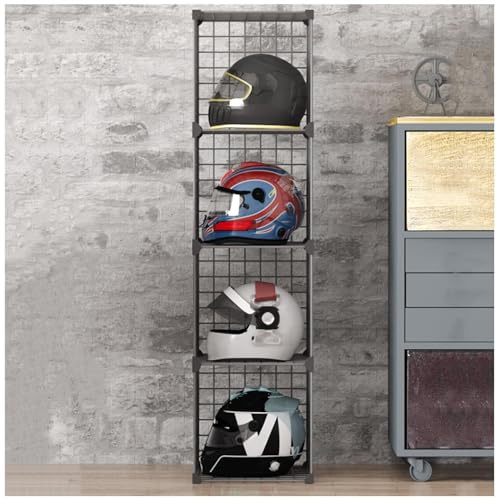 Stapelbarer Motorradhelm-Organizer, Aufbewahrungsbox, Tasche, Würfel, Drahtgitter, Regal für Garage, Schrank oder Ladengeschäft, Hartschalenhalter, Kleiderständer, Bücherregal, Vitrine(4grids)
