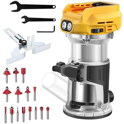 Fresa a batteria compatibile con Dewalt da 18 V batteria, 800 W Rifilatore Fresatrice Verticale, Elettrica Fresatrice Palmare Rifilatore, con 6 velocità, taglialegna a batteria (senza batteria)