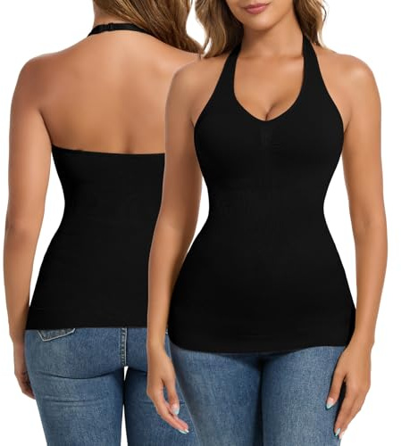 Joyshaper Tank Top for Women Shapewear Vest Tummy Control Cami Built in Bra Halter Body Shaper Camisole Tops Undershirts Black,S