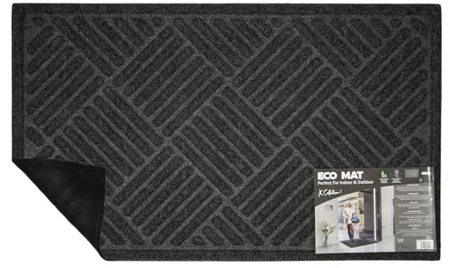 K Collection Recycled Enviro Non Slip Rubber Mat – Indoor/Outdoor Entrance Door Mat – Heavy Duty Eco Friendly - Perfect Dust/Debris Grabbing Doormats - Grey