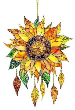 Acryl Herbstdeko Sonnenblume Ornament,Herbst Dekoration Hängend Für Terrassen,Garten,Fenster,Tür,Herbst Deko Sunflower Feiertags Decor,Für Innen und Outdoor,16CM