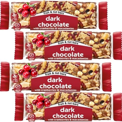 NutriBite Fruit & Nut Bars - 40g – Almond & Apricot, Cashew & Blueberry, Dark Chocolate Cranberry Macadamia, Protein Peanuts & Dark Chocolate - Etnl (4 x Bar, Cranberries & Macadamias)