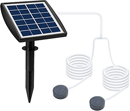 VOBOR Solar Teichbelüfter mit Sauerstoffrohr und Luftblasenstein, 2W Sauerstoffpumpe mit 2200mAh Akku, Aquarium Luftpumpe für Outdoor Teich Garten Hydrokultur, Belüfterpumpe, Teichpflege