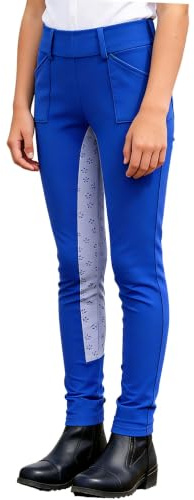 LiiYii Barns Ridning Byxa Ridning Byxor Hög Midja Leggings Byxor Kombination med Fickor Leggings Tights Sportstrumpor, Färg: blå, 7-8 ans