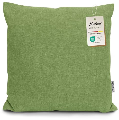 Herlag Sunny Outdoor Dekokissen 50x50cm – wetterfest & UV-beständig – waschbarer Bezug mit Reißverschluss – inkl. Innenkissen – Zierkissen für Balkon & Garten – Gartenkissen für draußen – Oliv