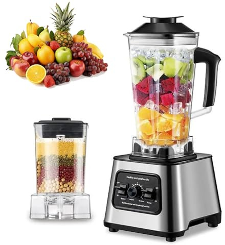 Commercial Blender Smoothie Maker 6000W, Ice Blender Smoothie Maker with 9-Speed Adjustment, Crushed Ice & Self-Cleaning Function, 2-in-1 Food Jug Blender for Ices, Nut, Fruits