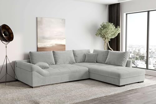 99rooms Terra Ecksofa Polsterecke Eckcouch Cordstoff POSO Hellgrau Ottomane Rechts