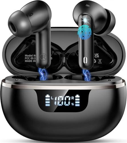 2026 Wireless Earbuds, Bluetooth 5.4 Headphones, Ear buds with 4 ENC Noise Cancelling Mics Deep Bass, 50H Playtime In Ear Earphones HiFi Stereo, IP7 Waterproof Earbuds with LED Display Fast Charging