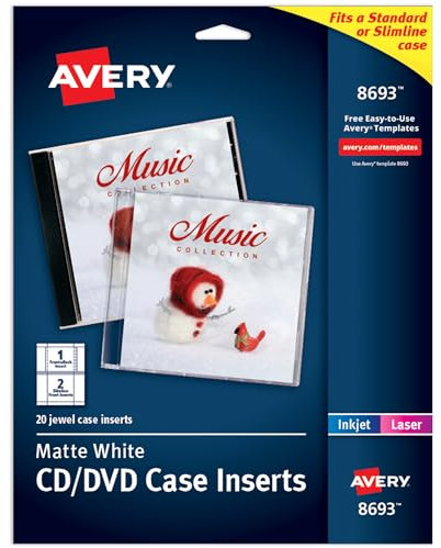 AVERY Custodia per CD/Dvd Jewel per stampanti a Getto d'inchiostro, Bianco, Confezione da 20 (8693) – Bianco Opaco