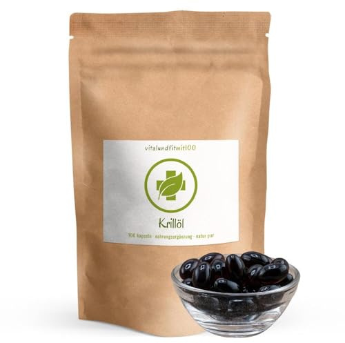 vitalundfitmit100 Krillöl Kapseln 500 mg 100 Softgels – Omega-3, Astaxanthin