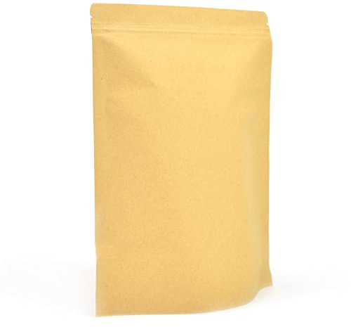 Evergreen Goods Sacs Kraft bruns refermables de qualité alimentaire (170x240x60mm) | Ligne de feuilles, à glissière | Sacs d'emballage réutilisables pour Grains de café & En-cas | 100 Pochettes