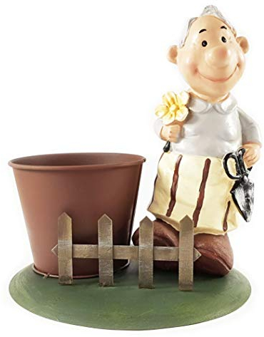 Wichtelstube-Kollektion Blumenvase mit Gärtner Dekovase Metall Garten Vase