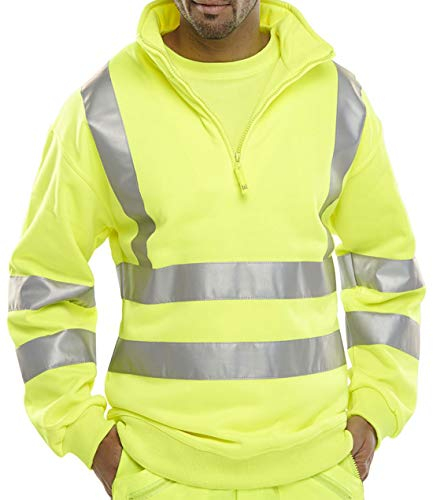 Fashion's Island Herren Arbeitsschutz-Fleece-Hemd, hohe Sichtbarkeit, mit halbem Reißverschluss Gr. L, gelb