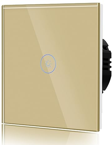 BSEED Dimmer Light Switch,Glass Touch Panel,LED Lights,No Neutral Wire Required,1 Gang 2 Way,86mm Gold