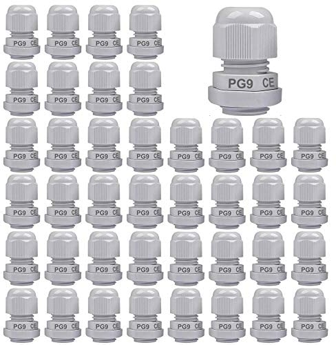 Gebildet Cable Gland, PG9 Plastic IP68 Waterproof Adjustable 4.0-8mm Cable Gland Joint with Gaskets, M16*1.5 Wire Connector, Wire Protector (Pack of 40, White)