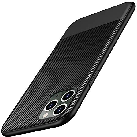 AVANA Hülle für iPhone 11 Pro Schutzhülle Flexibles Slim Case Schwarz Bumper Schutz Weiche Handyhülle Silikon TPU Schale Kratzfest Kohlefaser Cover Carbon Optik
