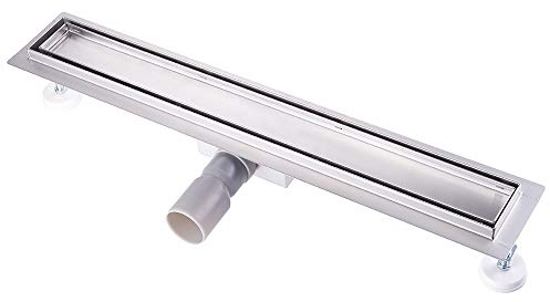 Duschrinne, doppelseitig, Siphon mit Geruchsstop und Haarsieb, sehr Flache Edelstahlrinne, Komplettset mit Bodenbefestigung, für Badezimmer 70 cm