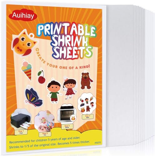 Auihiay 12 Stück bedruckbare Schrumpffolien, Schrumpffolien Papiere für Kinder Creative Craft, 6 weiße und 6 halbtransparente