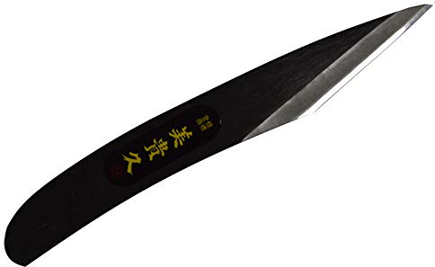 Coltello Kiridashi giapponese curvato con lama in carbonio, coltello da intaglio, destro (nero, 24 mm)