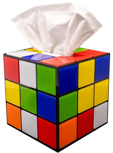 Zauberwürfel Taschentücher Box Spender im TBBT Stil – Magic Cube Taschentuchspender als ausgefallene Deko für Zuhause | Magnetischer Boden und Deckel