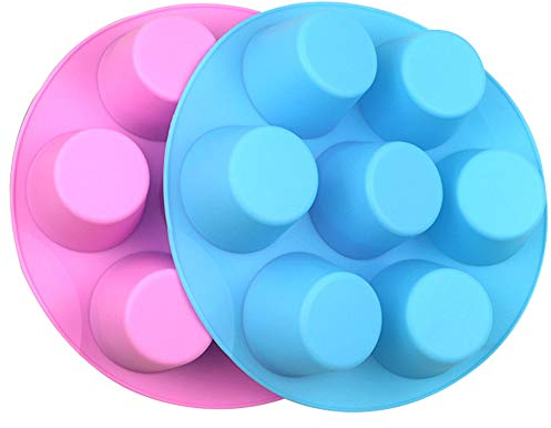 Pack de 2 mini mini de silicona ovalada de grado alimenticio, 7 unidades Household sin BPA, brownies, molde para hornear magdalenas, revestimiento antiadherente