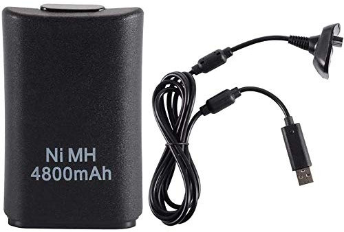 Cotchear 4800mAh Battery Pack + Charger Cable for Xbox 360 Controller Replacement Battery + Charger Cable for Xbox 360 Wireless Controller - Black