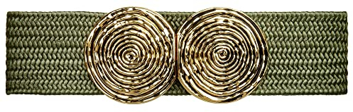 Caspar GU325 breiter elastischer Damen Stretch Taillengürtel mit goldfarbener Doppelschnalle, Gürtelgröße:70 [für Körperumfang 75-85 cm], Farbe:olivgrün