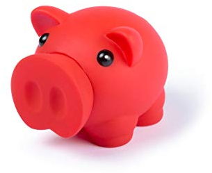 Tirelire cochon avec corps doux et finition caoutchouc aux couleurs vives, petite tirelire originale pour enfants avec bouchon. Tirelire de voyage légère et résistante (rouge)