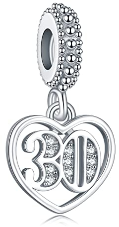 LaMenars 16,18,21,30,50 Bedeutungsvolle Zahl Geburtstagsanhänger für Armbänder 925 Sterling Silber Anhänger Beads Fit Halskette Baumeln Charm Jubiläum Muttertag Geburtstagsgeschenk (A4-NO.30)