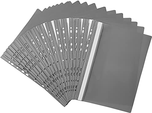 Netuno 20x Schnellhefter Kunststoff Hefter A4 grau mit Klarsichtdeckel und Beschriftungsfeld gelocht Mappen zum Sortieren Aufbewahren Archivieren ideal für Schule Studium Büro Zuhause Dokumente