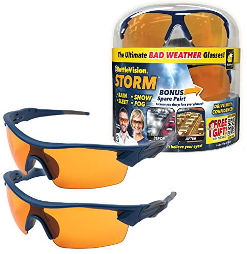 BulbHead BattleVision Sturm-Blendreduzierungs-Brille, klare Sicht bei schlechtem Wetter Tag oder Nacht, ideal für alle Wetterbedingungen, optimiert Licht und blockiert blaue Strahlen,