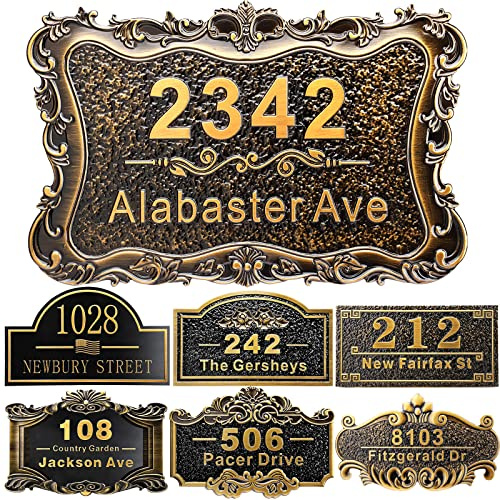 Personalized Vintage Address Plaque House Number Address Sign Relief Carved | Custom Classic Home Street Name Signs Mailbox Numbers for Yard Door Room Wall Outdoor Decor Plate for Outside