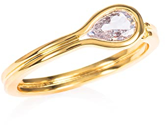 namana Zierlicher Cubic Zirkonia Ring für Damen und Teenager-Mädchen, einfacher vergoldeter Ring für Frauen mit einem birnenförmigen weißen Cubic Zirkonia Stein, verstellbare Goldringe für Frauen