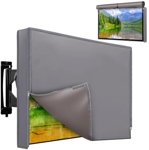 Outdoor TV Abdeckung 52-55 Zoll mit Bodendichtung, 600D wetterfeste TV Displayschutzfolie mit wasserdichtem Reißverschluss, untere Abdeckung passt für die meisten Flachbildfernseher, Halterungen