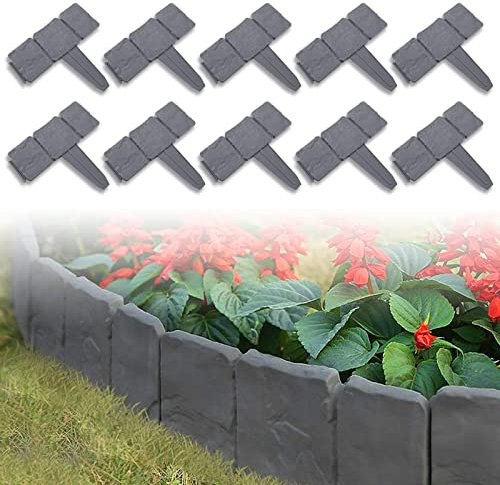 LZQ Rasenkante in Steinoptik, 70-teilige Umrandung für Beete, Mähkante Kunststoff, Dunkelgrau - 17,5 m